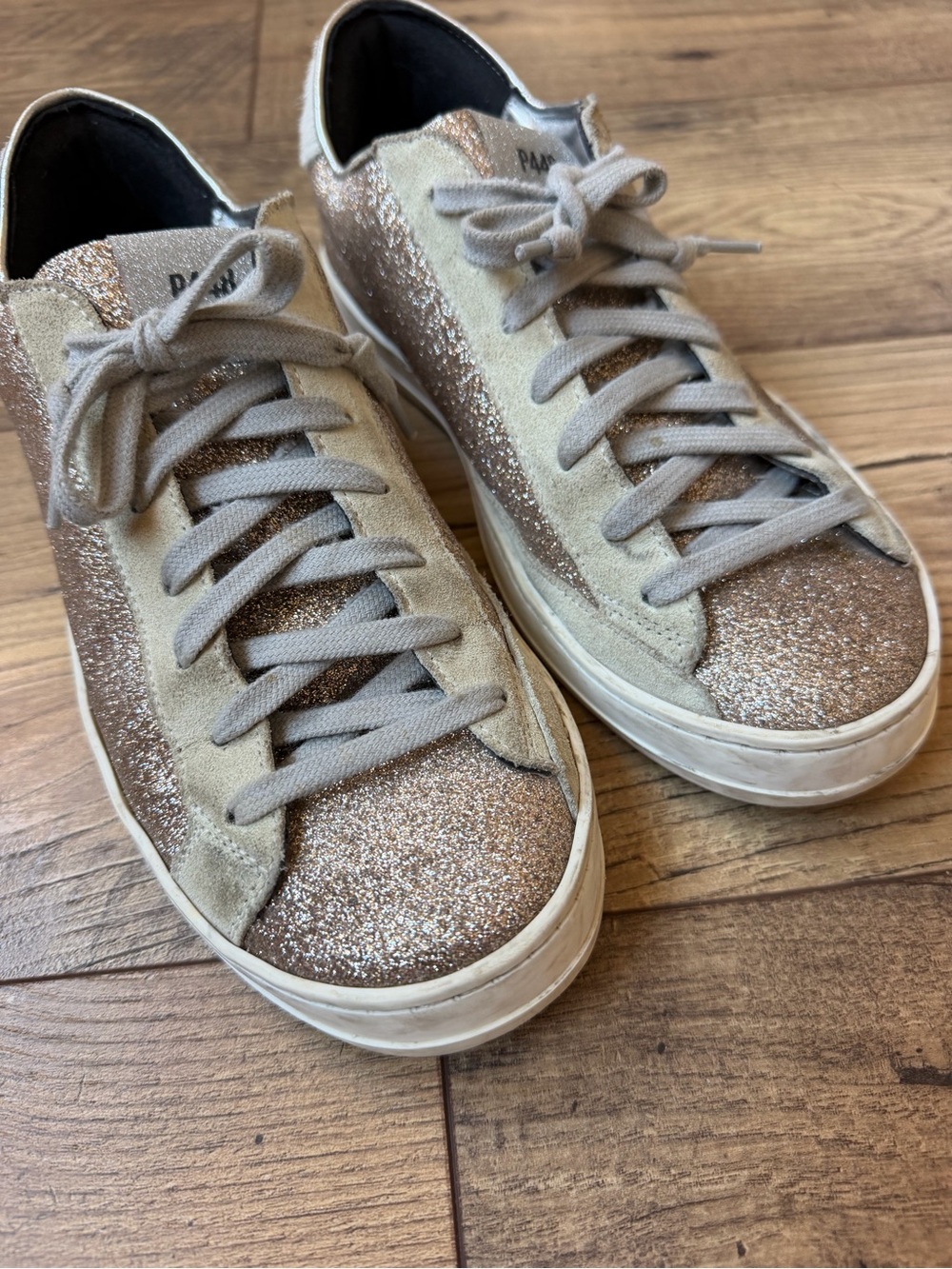 P448 John Rose Gold Glitter Suede & Calf Hair Heel Sneakers EU 39 US 8.5 Italy